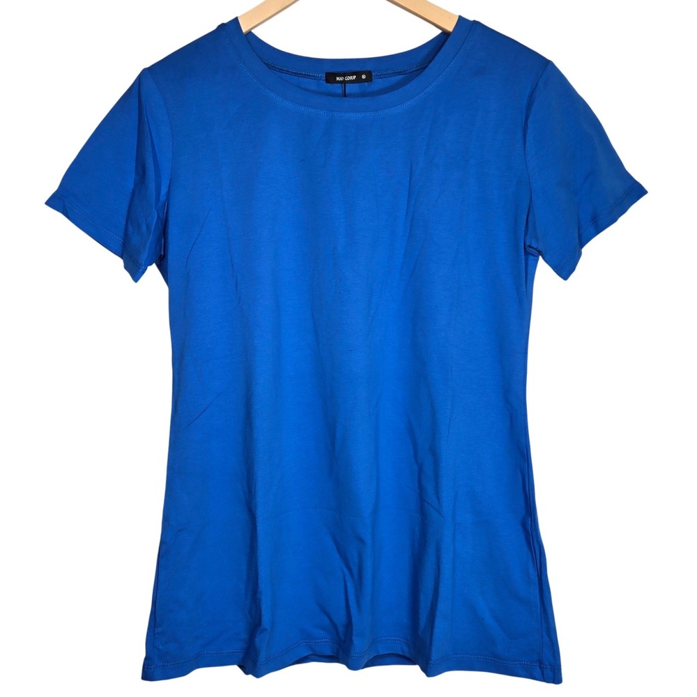 MANGDIUP Women's Blue Crew Neck Short Sleeve T Shirt Top XL Cotton‎ Spandex